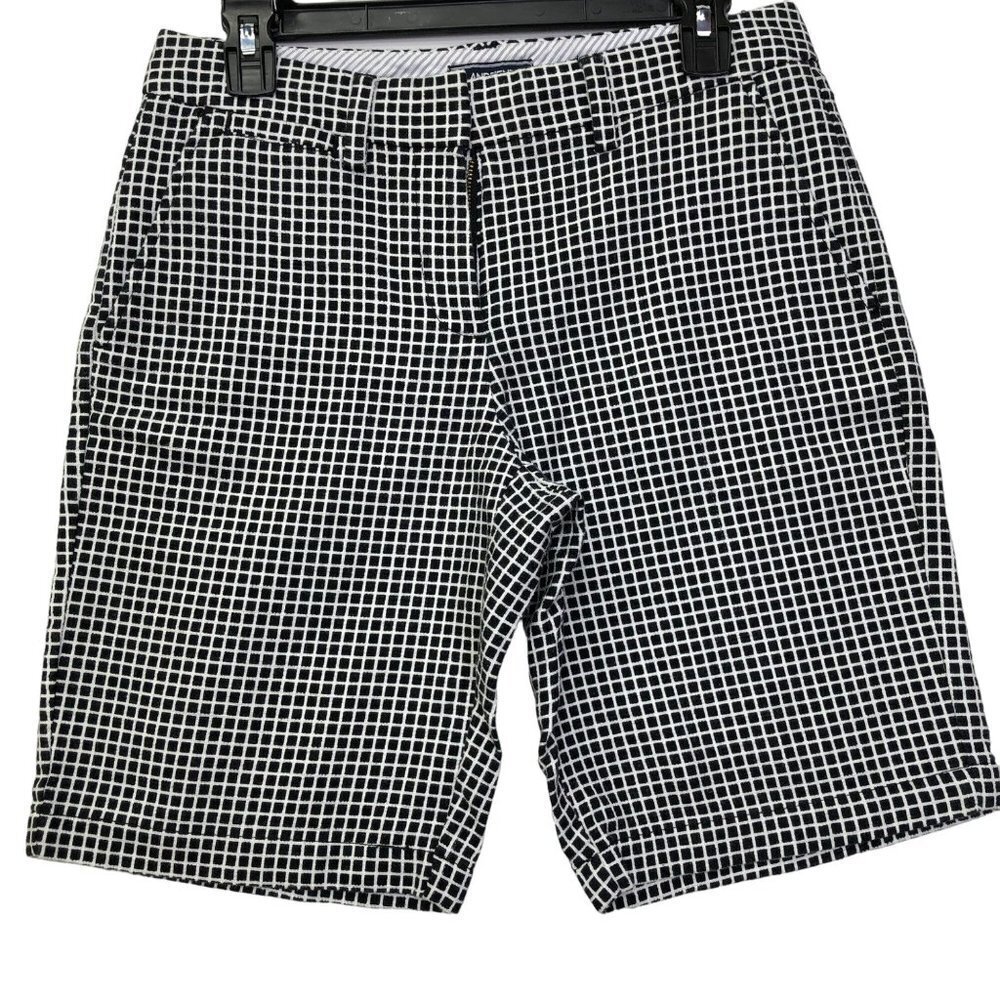 LAND'S END WOMENS BLACK&‎ WHITE CHECKERED MID RISE SHORTS SZ 2